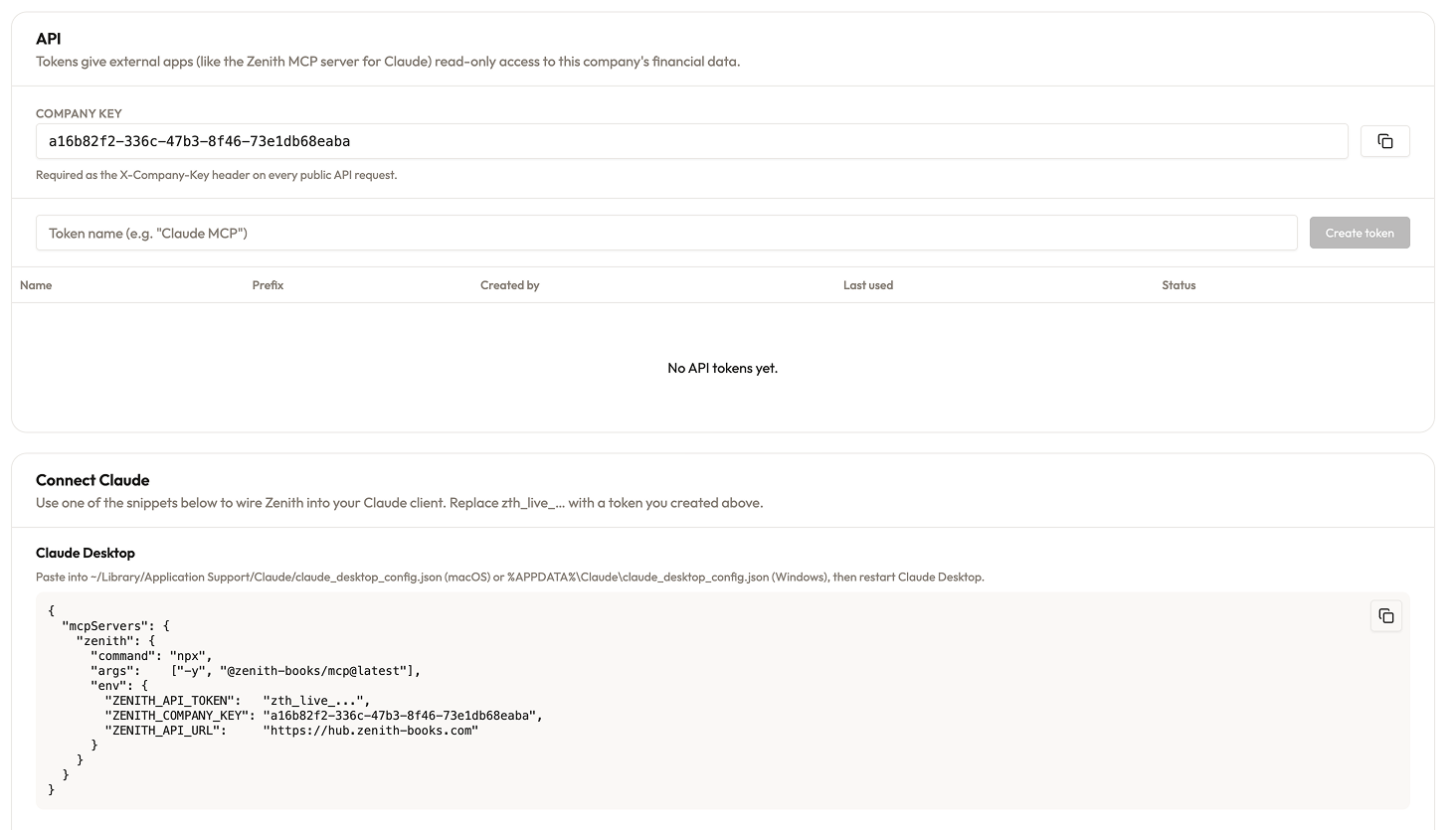 Step 7 of bank connection: choose where your data goes — API, Google Sheets, or Claude and Codex via the Zenith MCP server.