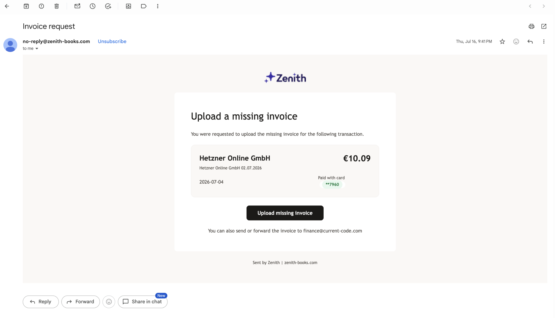 Automatic email reminders for missing invoices