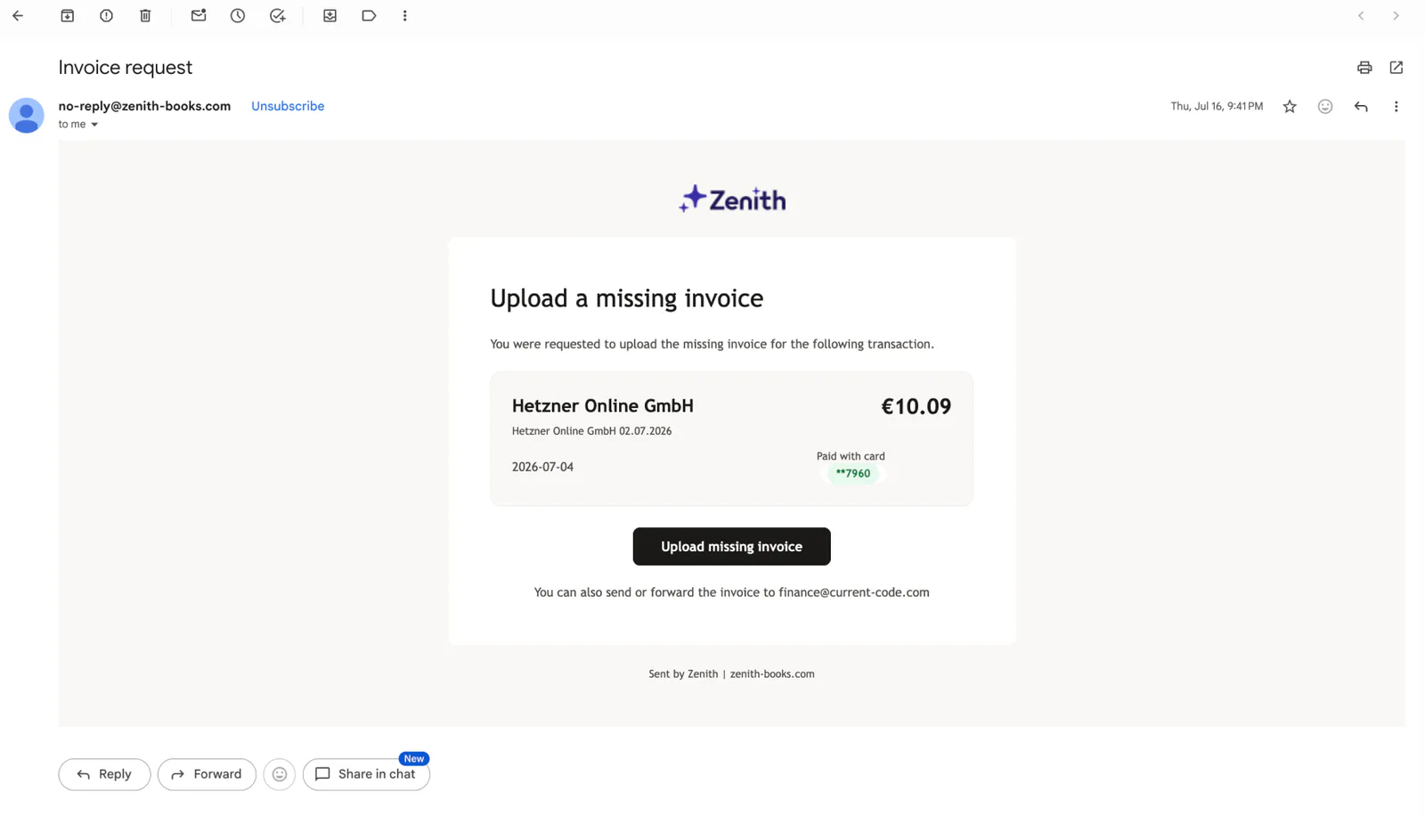 Automatic email reminders for missing invoices
